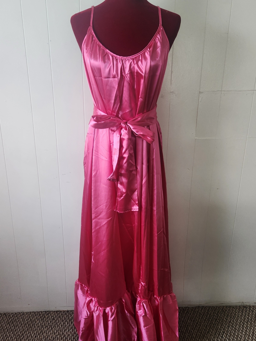Women's Satin Slip Dress with Waist Tie - Pink Size 2x